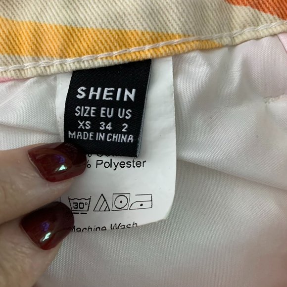 Shein Retro Wide Leg High Rise Jeans XS Orange Swirl Psychedelic 5 Pocket Zip - Picture 5 of 5